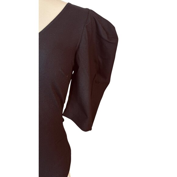 NWOT Free People XS Black Va Va Voop Plunge Neck Puff Sleeve Bodysuit - Picture 10 of 11
